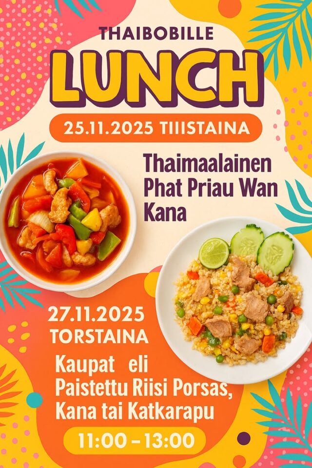 Tervetuloa Lounaalle Topaasiaukiolle Tiistaina ja Torstaina 11:00-13:00.